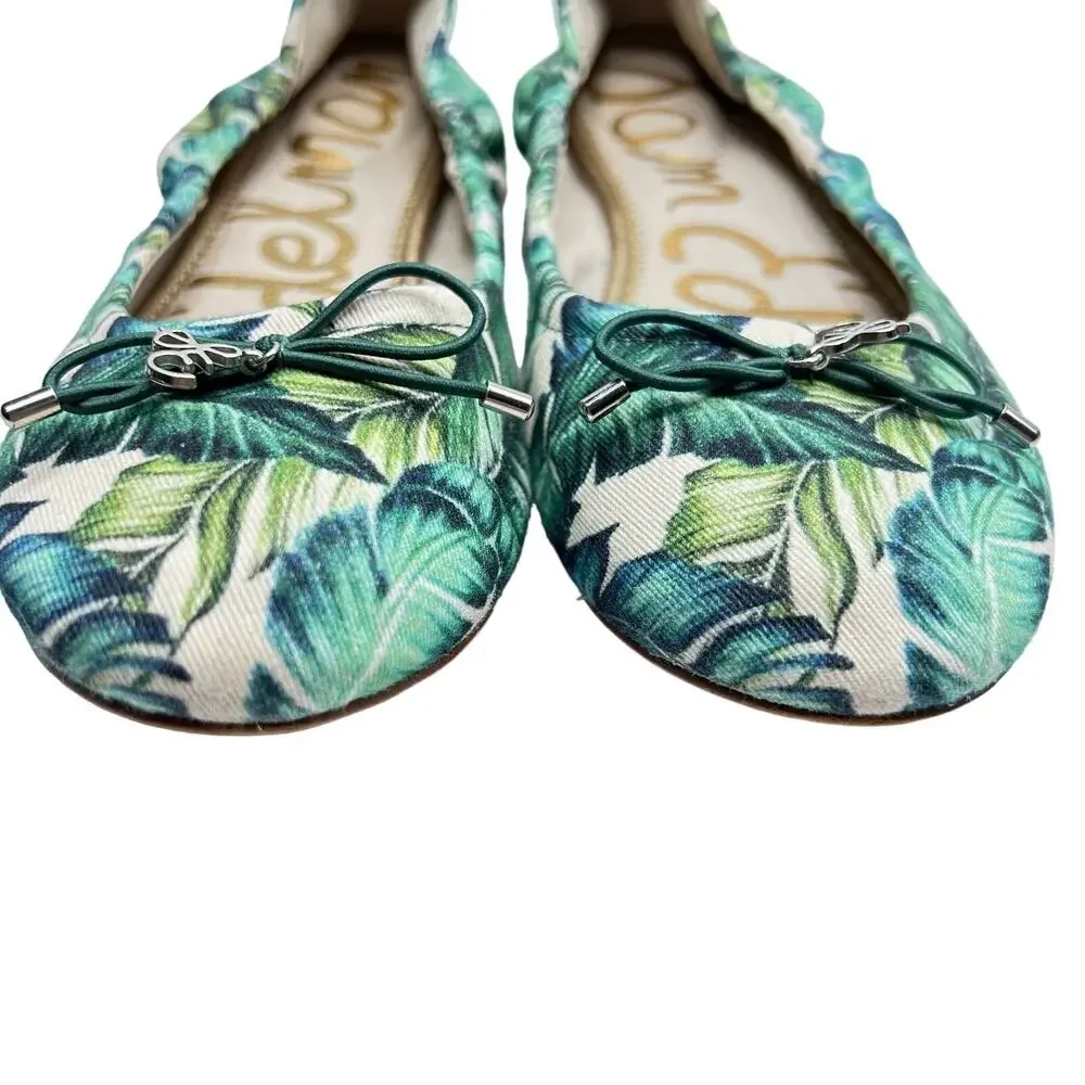 Sam Edelman Felicia Ballet Flats 7.5 Palm Leaf Tropical Print Resort Vacation